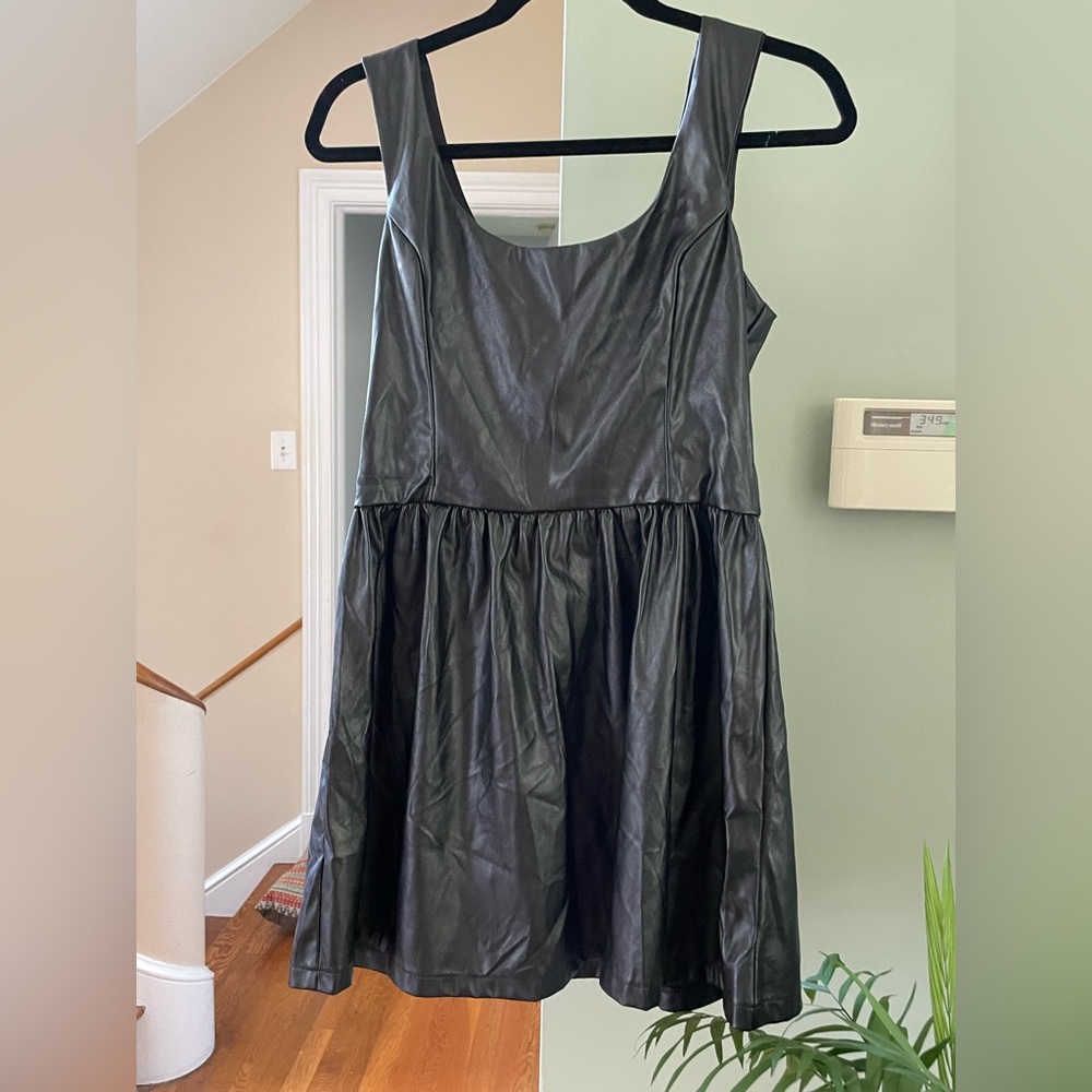 FREDERICKS OF HOLLYWOOD Faux Leather Black Dress!  Show topper!
